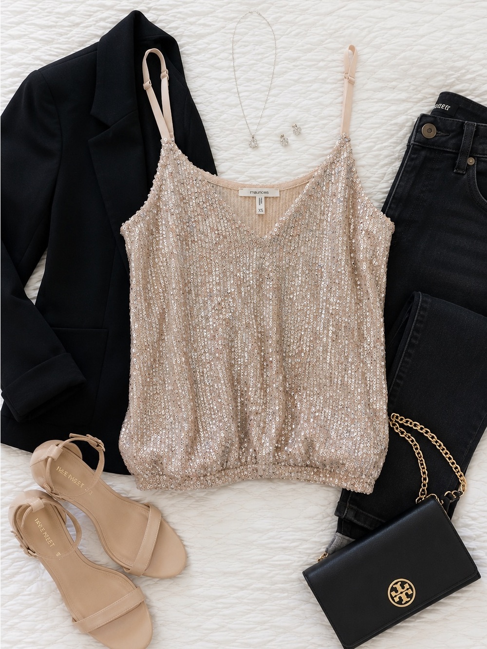 Maurice’s Blush Champagne Sequin Tank Top XS Sparkle Party Cami